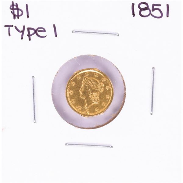 1851 $1 Type 1 Liberty Head Gold Dollar Coin with Solder