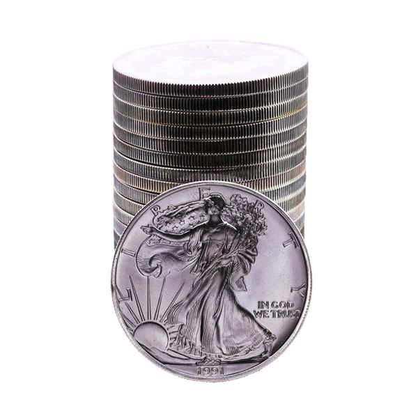 Roll of (20) Brilliant Uncirculated 1991 $1 American Silver Eagle Coins