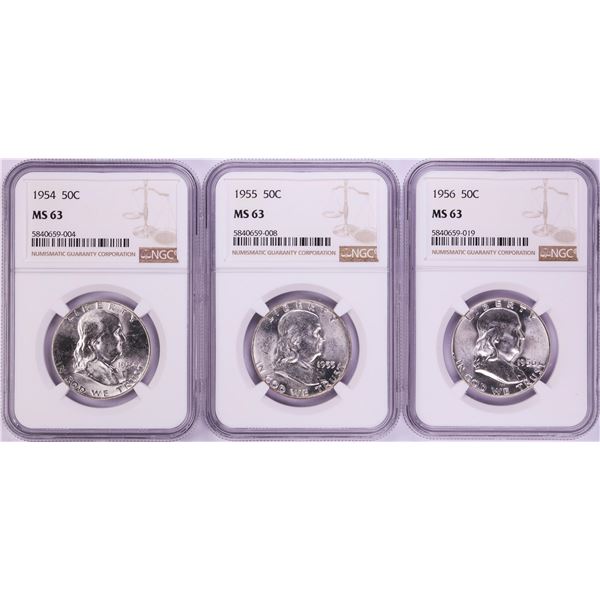 Lot of 1954-1956 Franklin Half Dollar Coins NGC MS63