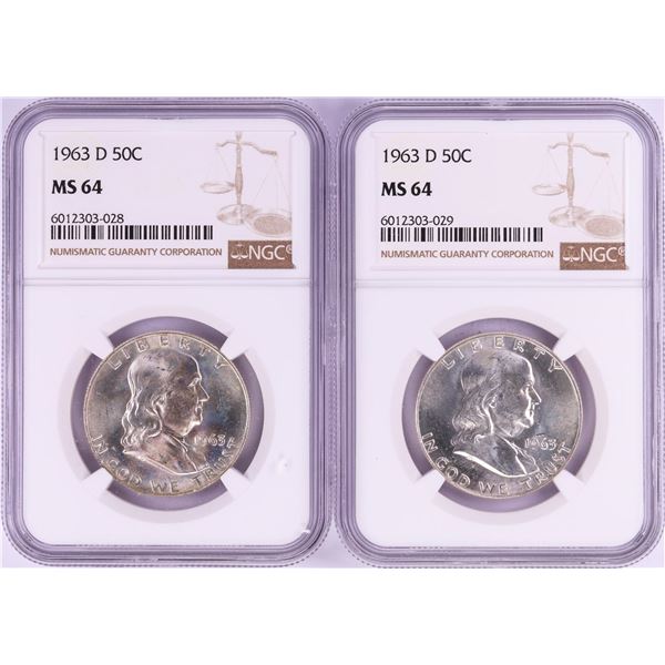 Lot of (2) 1963-D Franklin Half Dollar Coins NGC MS64