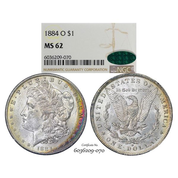 1884-O $1 Morgan Silver Dollar Coin NGC MS62 CAC Great Toning