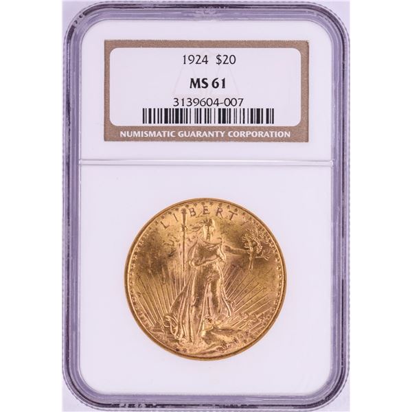 1924 $20 St. Gaudens Double Eagle Gold Coin NGC MS61