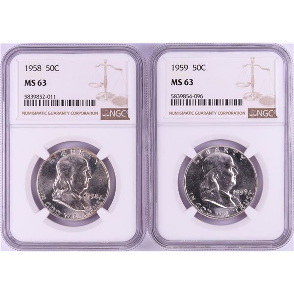 Lot of 1958-1959 Half Dollar Coins NGC MS63