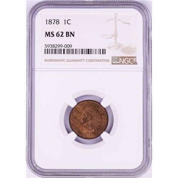 1878 Indian Head Cent Coin NGC MS62 BN