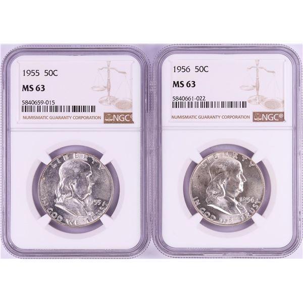 Lot of 1955-1956 Franklin Half Dollar Coins NGC MS63