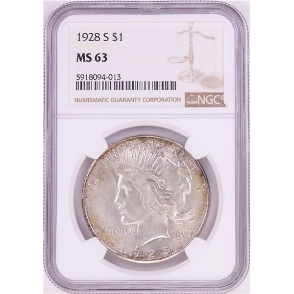 1928-S $1 Peace Silver Dollar Coin NGC MS63