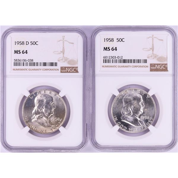 Lot of 1958 & 1958-D Franklin Half Dollar Coins NGC MS64