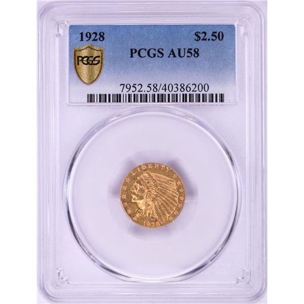1928 $2 1/2 Indian Head Quarter Eagle Gold Coin PCGS AU58