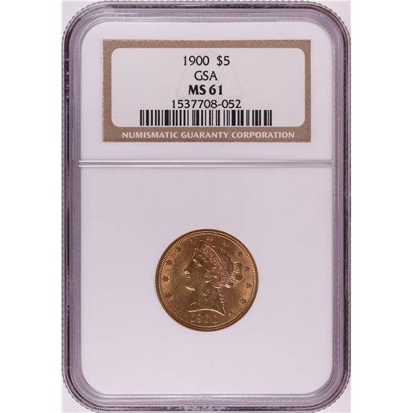 1900 $5 Liberty Head Half Eagle Gold Coin NGC MS61 GSA Hoard