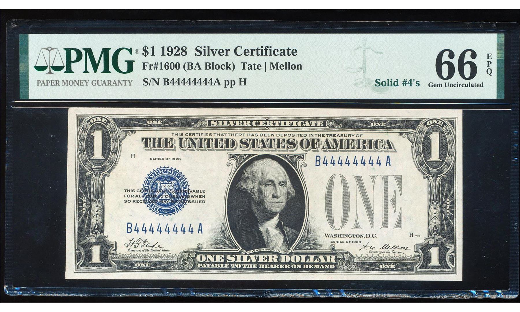 Solid Serial Number 1928 $1 Funnyback Silver Certificate Note PMG Gem ...