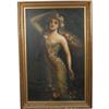 Image 1 : Oil Painting  "Standing Girl w/ Flowers"  Unsigned