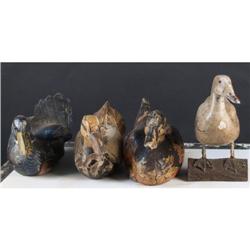 Lot of 4  Wooden Carved Duck Decoys
