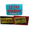 Image 1 : Lot of 3 Tin Signs:   Gold Bond Stamps, Red Rose, etc