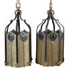Image 1 : Pair of hanging Light Fixtures  Iron w/Leaded Glass