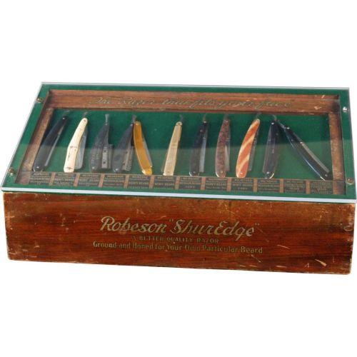 Straight Razor Display Case with Many Razors
