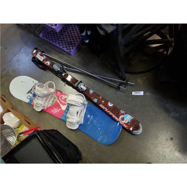 Kids snow board and skis