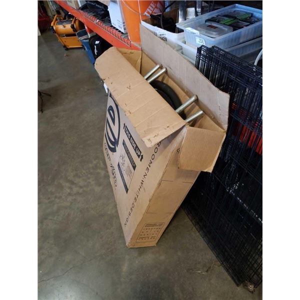 Box of bicycle tires and handle bars