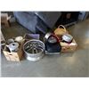 Image 1 : 3 BOXES OF KITCHEN ITEMS, 5 BOLT RIM AND COFFEE PERKS