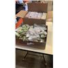 Image 1 : 2 BOXES OF PLASTIC CUTLERY, STRAYS, TOOTHPICKS, WASHING GLOVES