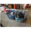 Image 1 : 2 totes of pots, pans and tools with level and crow bar