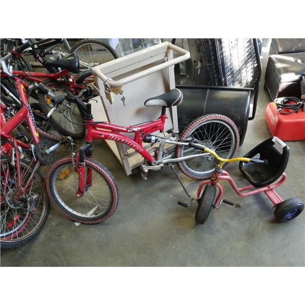 Red infinity bike and puky trike