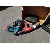 Image 3 : Box and tray of drills and screwdrivers with digital scale