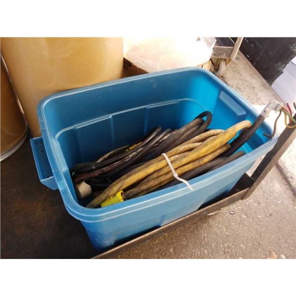 Tote of extension cords and electric cable