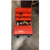 Image 2 : FLAMBEAU TOOLBOX AND MISC TOOLS W/ BLACK AND DECKER DRILL