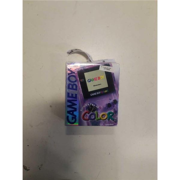 GAMEBOY COLOR CONSOLE IN ORIGINAL BOX - CLEAR PURPLE, WITH LOONEY TUNES TWOUBLE GAME working