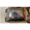 Image 3 : TRAY OF SILVER PLATE, BRUSH, COMB, SERVING PIECES