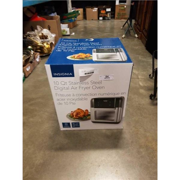 USED ONCE AS NEW INSIGNIA 10QT STAINLESS STEEL DIGITAL AIR FRYER OVEN