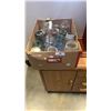 Image 1 : Box of mason jars with Amethyst glass Kerosene lamp and pitcher