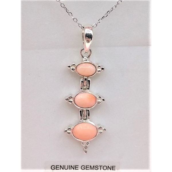 STERLING SILVER PENDANT AND CHAIN SET W/ GENUINE CORAL STONE RETAIL $300