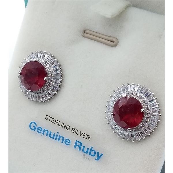 STERLING SILVER 17.24CT RUBY EARRINGS W/ CZ W/ APPRAISAL $1985