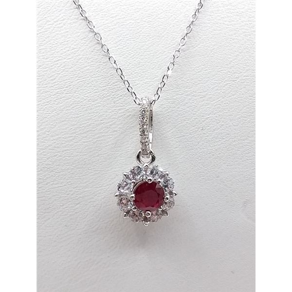 STERLING SILVER RUBY AND CZ PENDANT W/ 16" CHAIN W/ APPRAISAL $780