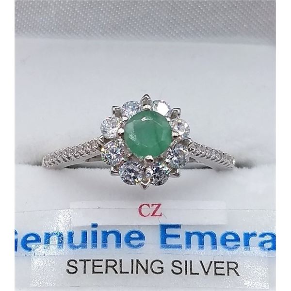 STERLING SILVER RING SET W/ EMERALDS AND CZ W/ APPRAISAL $795