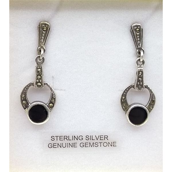 STERLING SILVER MARCASITE AND BLACK ONYX EARRINGS RETAIL $200