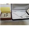 Image 1 : SILVER TONE AND ONYX EARRINGS AND SILVER PENDENT