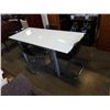 Image 1 : MODERN GLASSTOP DRAWLEAF DINING TABLE WITH 4 DESIGNER CHAIRS - RETAIL $3500