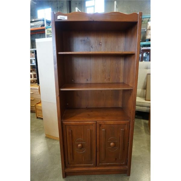 PINE BOOKSHELF WITH STORAGE 73 INCHES TALL X 33 1/2 INCHES WIDE X 16 1/2 INCHES DEEP