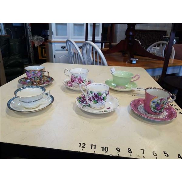 6 CHINA CUPS AND SAUCERS - PARAGON, ROYAL ALBERT, AYNSLEY, PASTELLA AND OTHERS