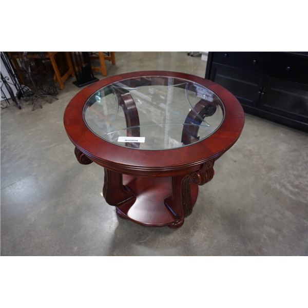 Carved glass carved base end table