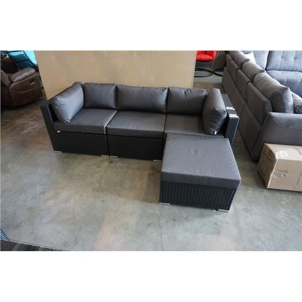 BRAND NEW PREMIUM RATTAN OUTDOOR 4 PIECE MODULAR SECTIONAL SOFA W/ DARK GREY CUSHIONS - RETAIL $1299