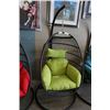 Image 2 : BRAND NEW GREEN SINGLE HANGING EGG CHAIR - RETAIL $949 W/ NECK PILLOW, FOLDABLE FRAME, POWDER COATED