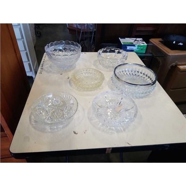 6 ANTIQUE CRYSTAL AND GLASS SERVING BOWLS