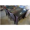 Image 2 : Brown dining table with leather wrap legs and 4 stitched chairs