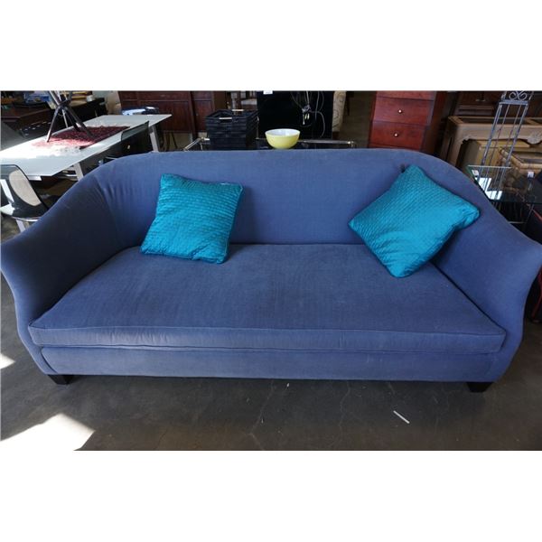 LEE INDUSTRIES CUSTOM HAND MADE BLUE SOFA WITH THROW PILLOWS