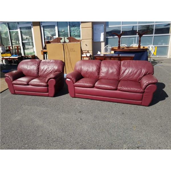 2 PIECE BURGUNDY SOFA SET - SOFA AND LOVESEAT