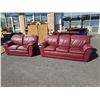 Image 1 : 2 PIECE BURGUNDY SOFA SET - SOFA AND LOVESEAT