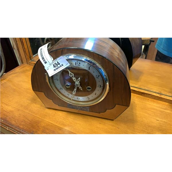 ENFIELD ENGLISH MANTLE CLOCK WITH METAL PLACARD DATED 1942